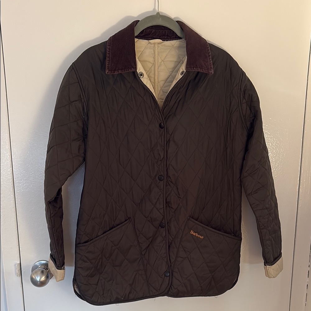 Barbour Green Quilted Jacket with Corduroy Collar